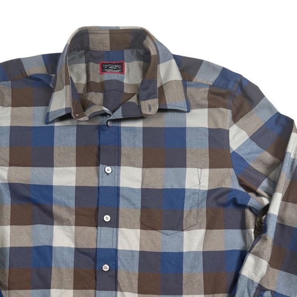 Untuckit Shirt Mens Medium Check Plaid Flannel‎ Piemonte Button Up Long Sleeve - Picture 1 of 7